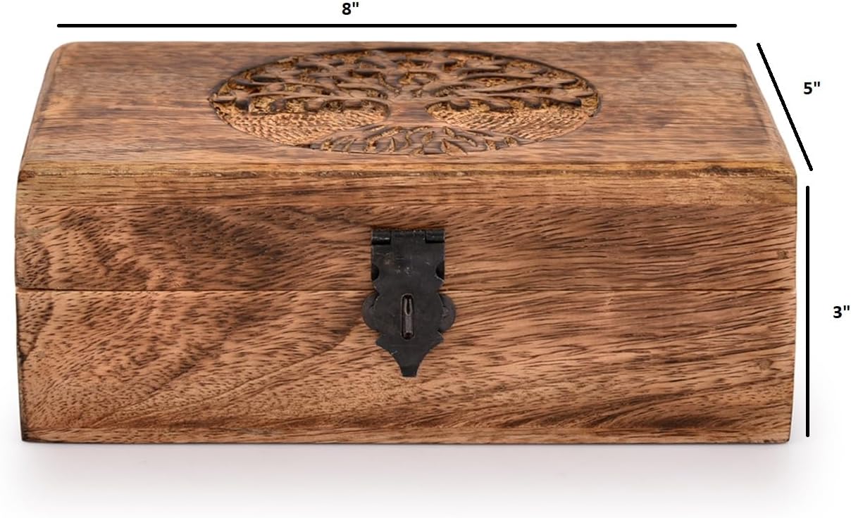 Handmade Wooden Box – Carved Tree of Life Jewelry & Keepsake Storage Chest