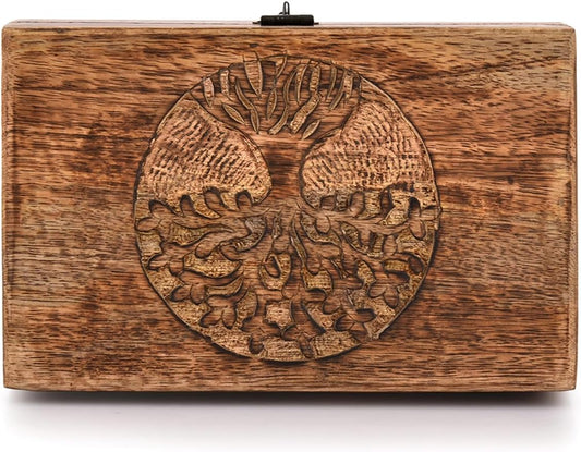 Handmade Wooden Box – Carved Tree of Life Jewelry & Keepsake Storage Chest