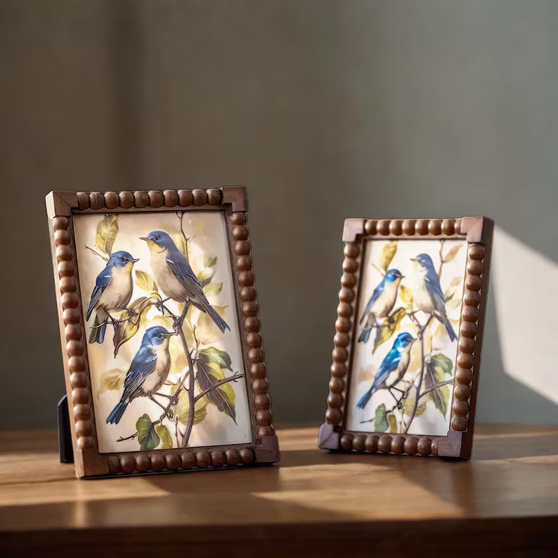 Handcrafted Wooden Photo Frame – Rustic Beaded Edge Picture Frame for Home Decor & Gifts