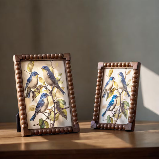 Handcrafted Wooden Photo Frame – Rustic Beaded Edge Picture Frame for Home Decor & Gifts