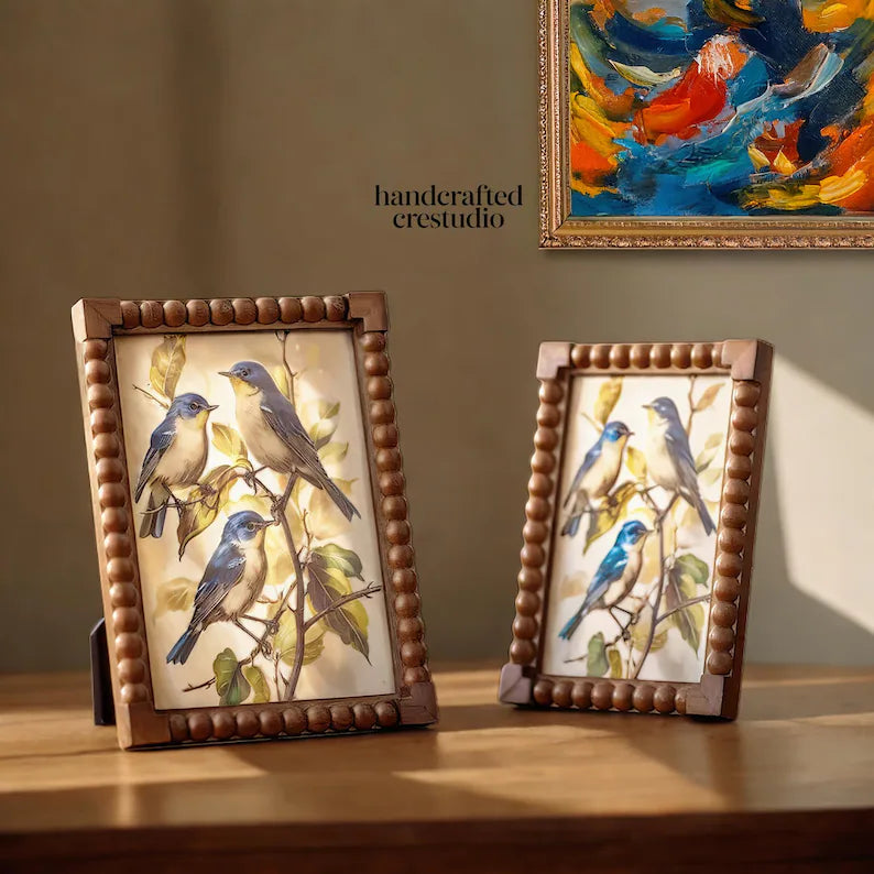 Handcrafted Wooden Photo Frame – Rustic Beaded Edge Picture Frame for Home Decor & Gifts